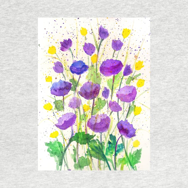 Purple poppies watercolor painting by redwitchart